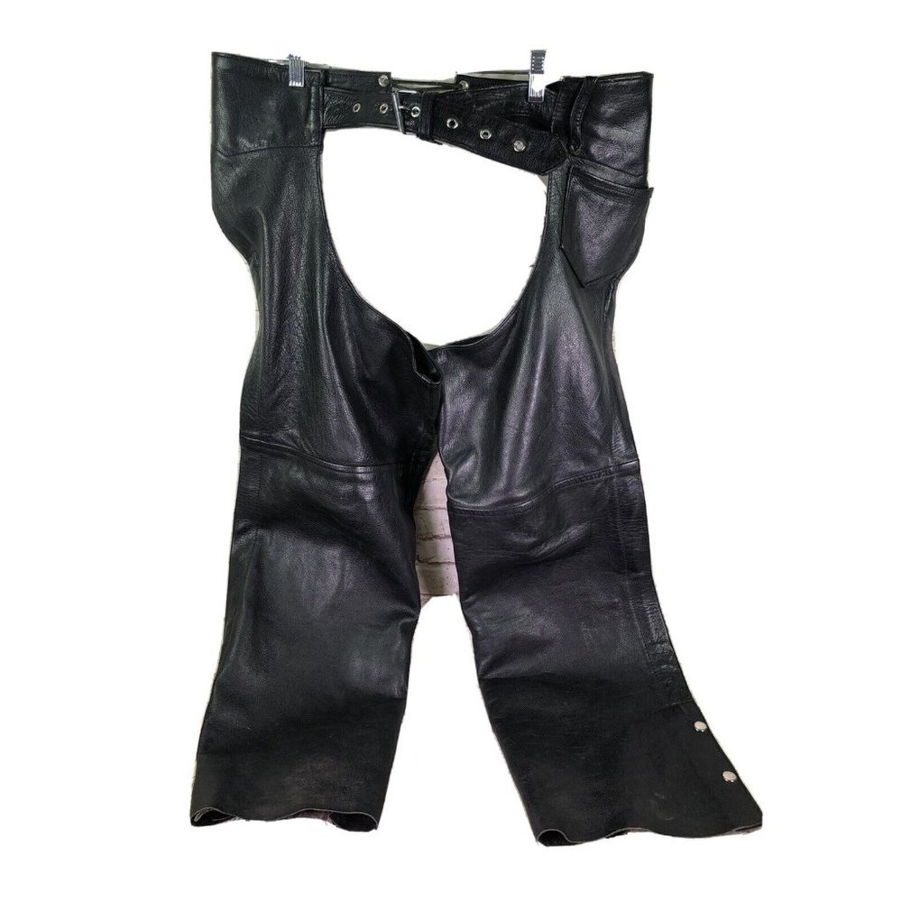 vtg Unik international  black leather motorcycle chaps sz medium‎